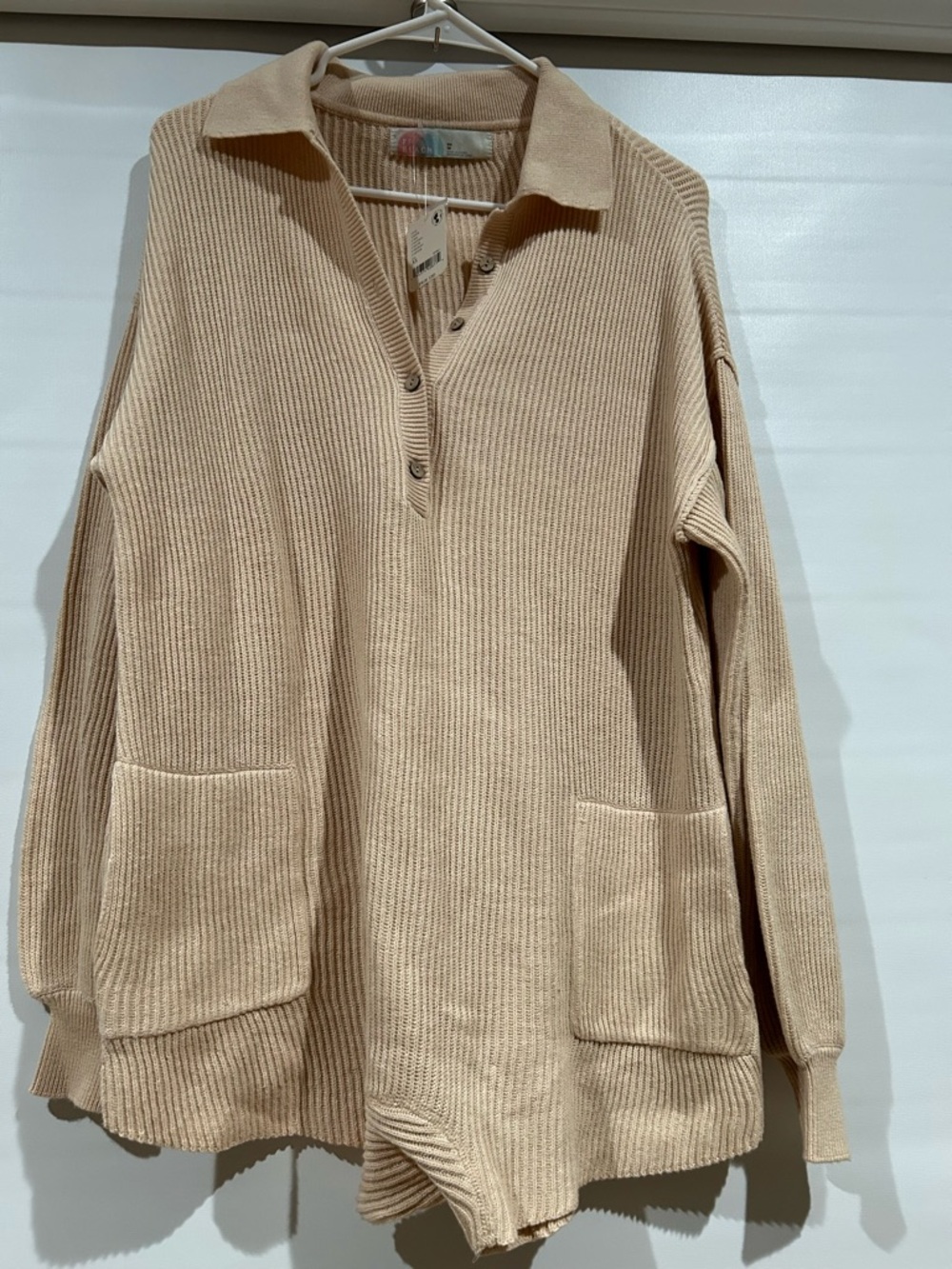 Free People Cream Ribbed Button-Down Pullover - Picture 5 of 9